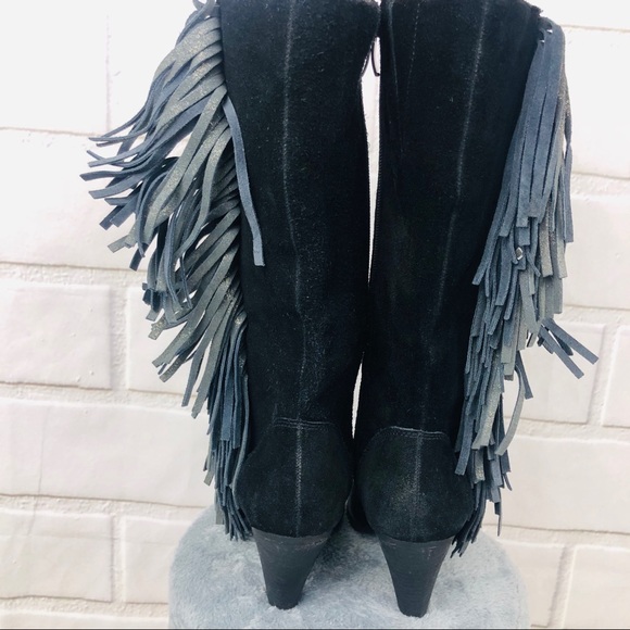 Reba Cowgirly Distressed Suede Fringe Mid Calf - Picture 2 of 8